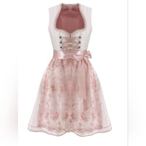 New Handmade Midi Dirndl Dress with Lace Apron Oktoberfest - size 10